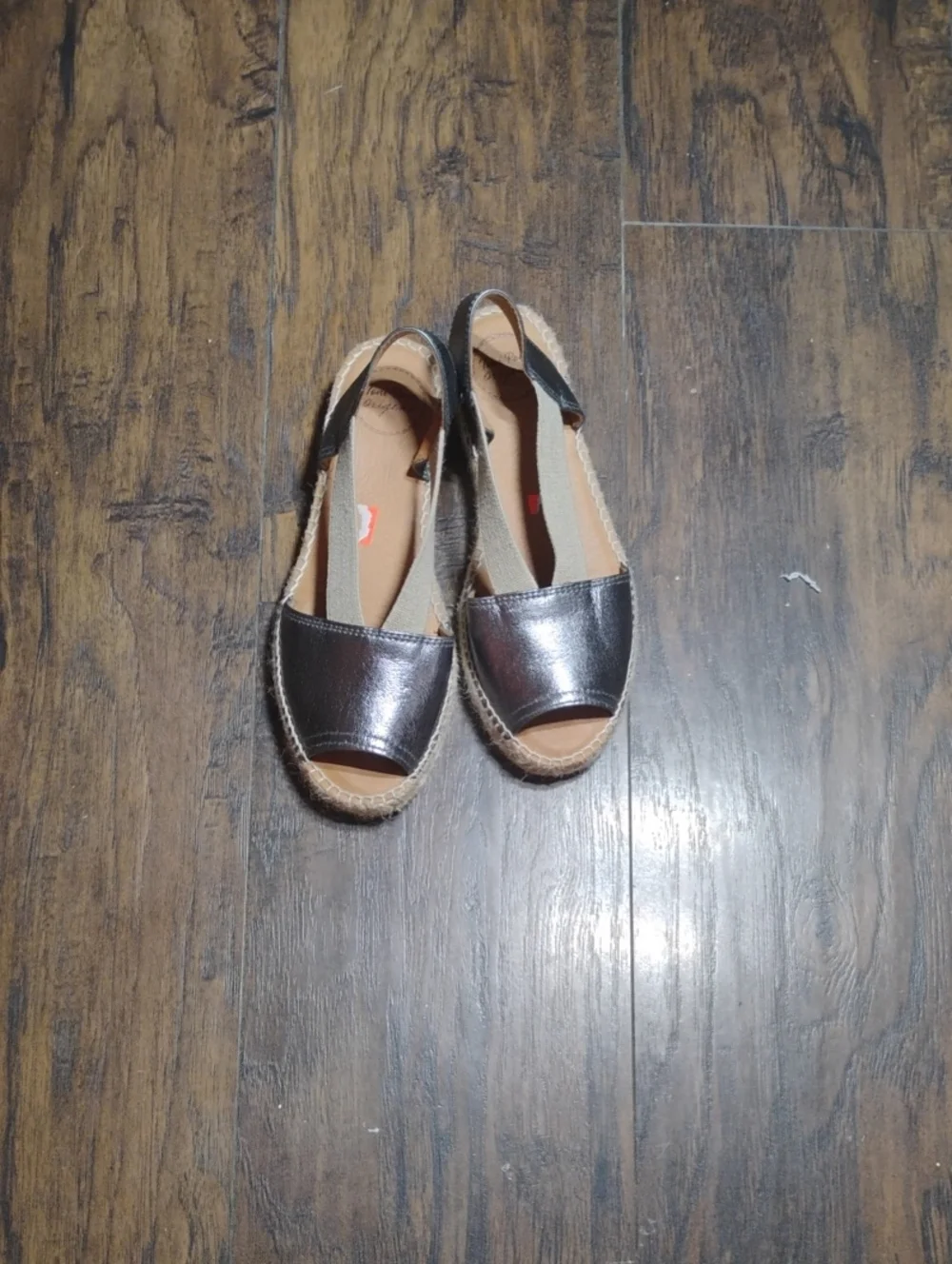 Metallic Gray Open-Toe Espadrille Sandals